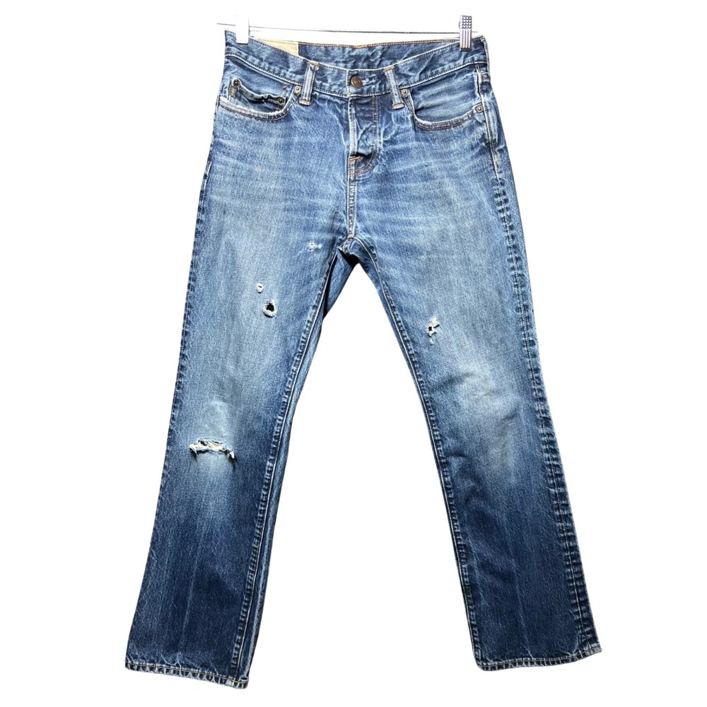 Y2K Abercrombie & Fitch The A&F Boot Jeans Mens 30x32 Distressed Blue Button Fly